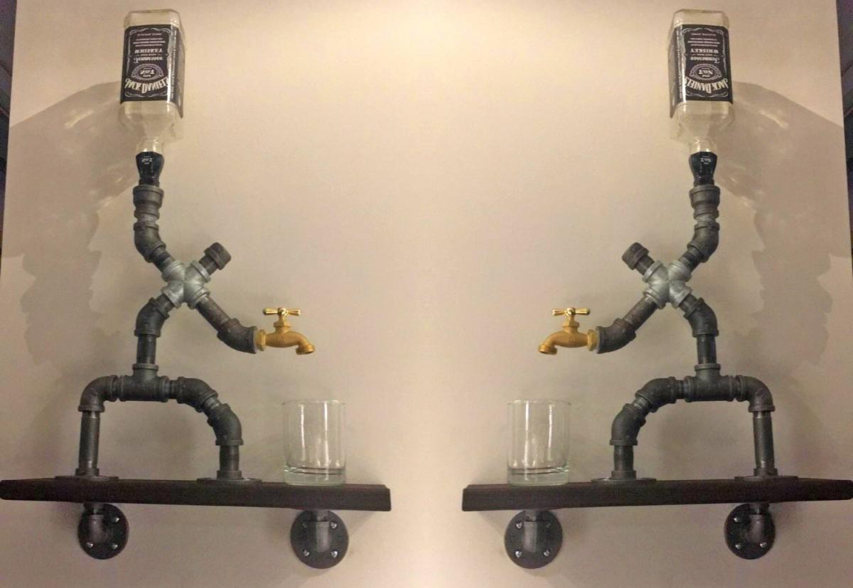 Pipe Man Liquor Dispensers - Industrial design DIY homemade booze dispenser made from metal piping