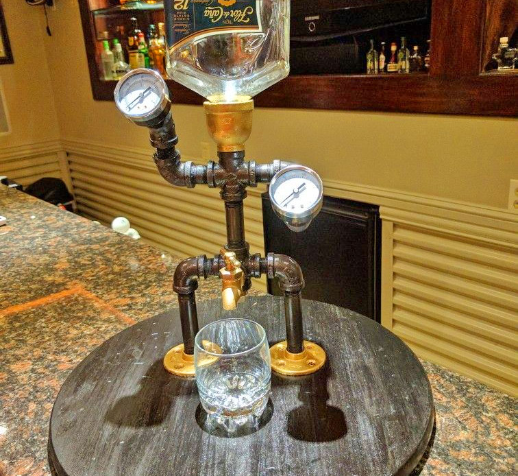 Pipe Man Liquor Dispensers - Industrial design DIY homemade booze dispenser made from metal piping