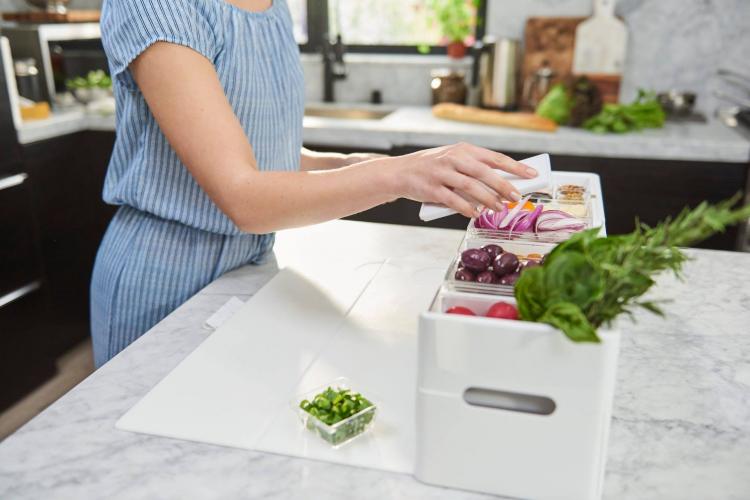 Bamboo Cutting Board With Containers - Meal Prep Station With Removable  Top, Kitchen Boards & Food Storage Tray With Lids, Home Prepdeck Marble 