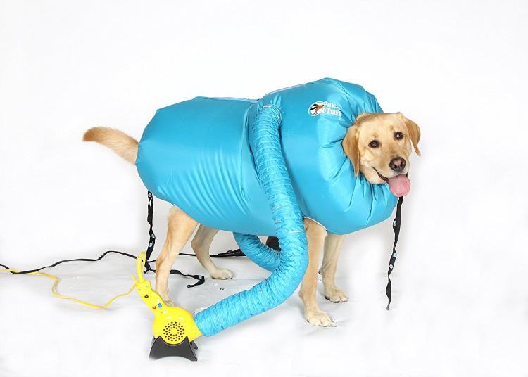 Puff-N-Fluff Dog Dryer - Inflatable dog dry uses blow-dryer to dry dog in seconds