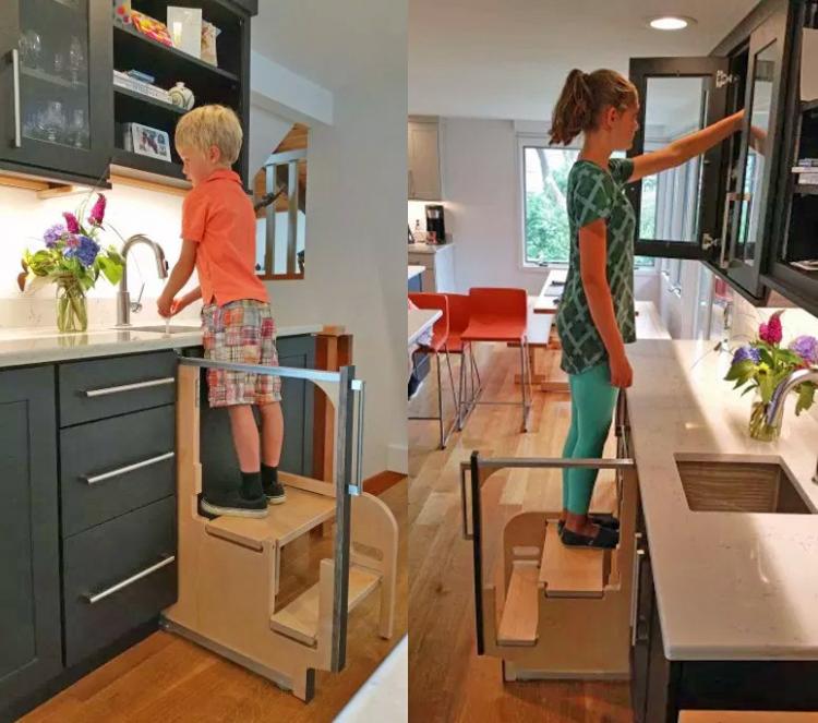 Step stool built store into cabinets