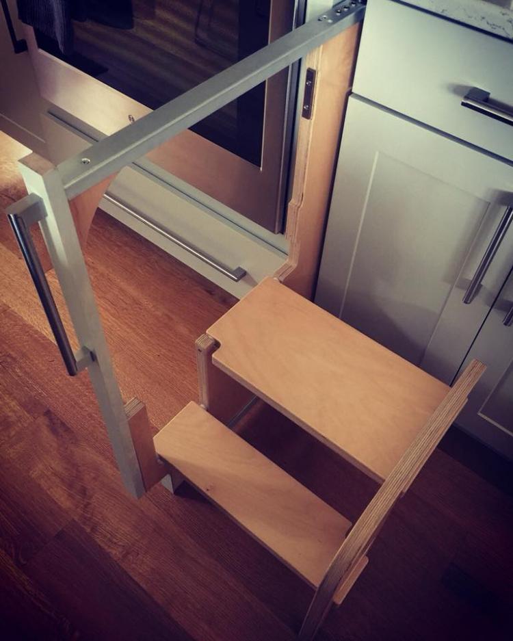 Hideaway Solutions: Folding Step Stool Pulls Out From Cabinet - Hidden cabinet stairs
