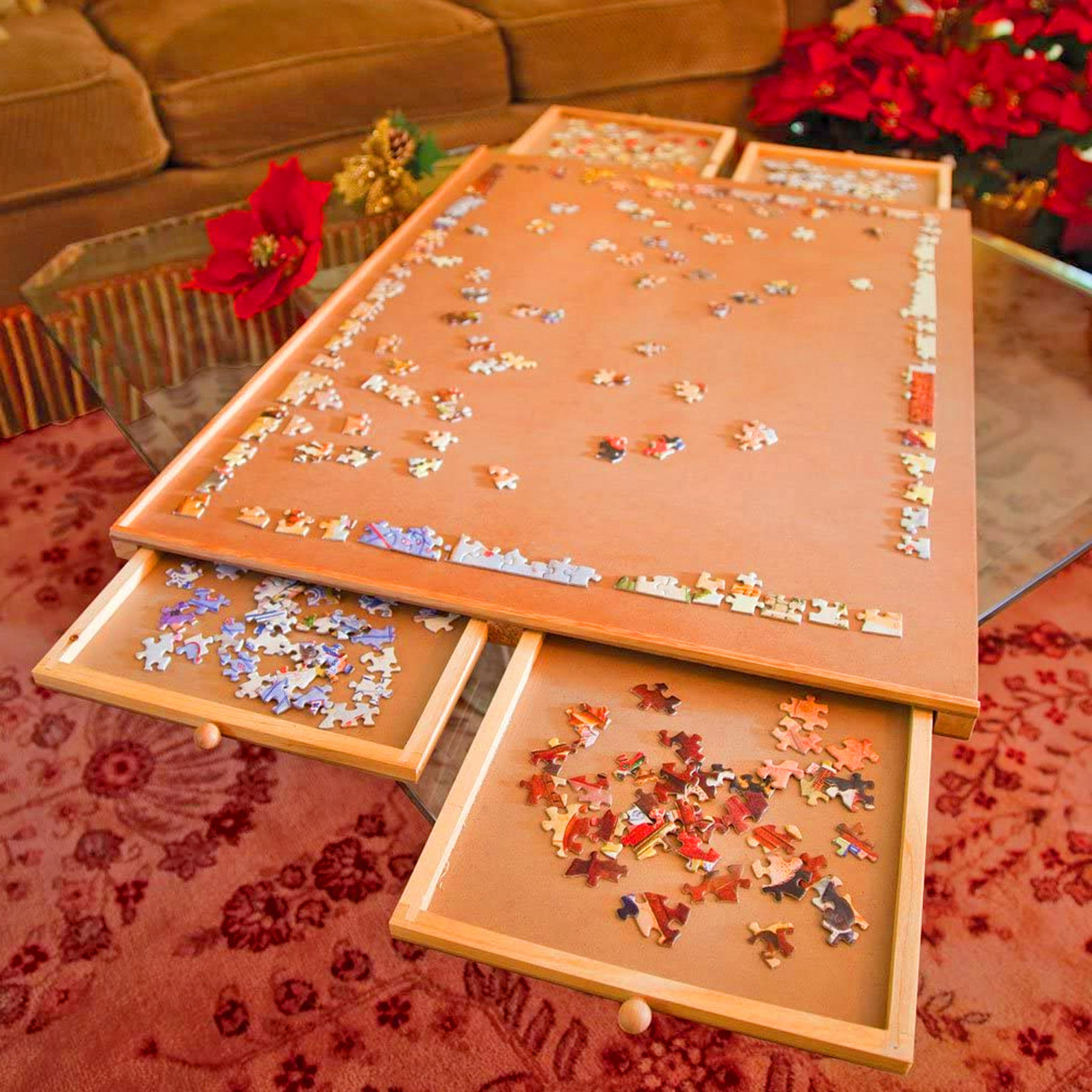 Puzzle Table with Drawers: Jumbo Wooden Puzzle Plateau