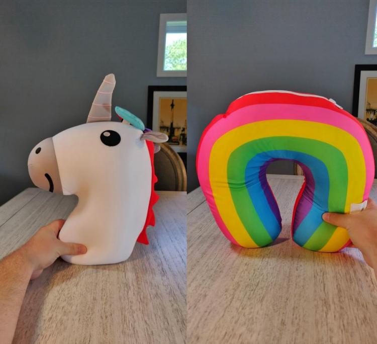 Unicorn Pillow Converts Into a Rainbow Travel Neck Pillow