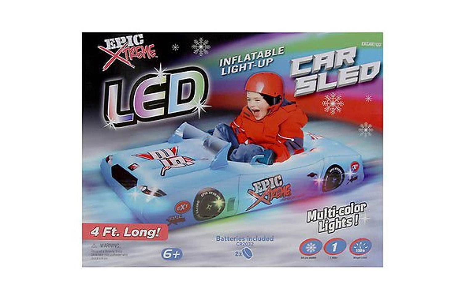 Race Car Shaped Snow Sled - Epic Inflatable Car Snow Sled Tube With LED Lights
