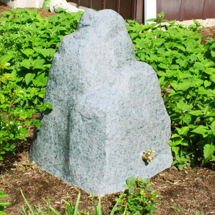 Giant stone secret Rain Barrel - Rain Wizard connects to your gutter downspout