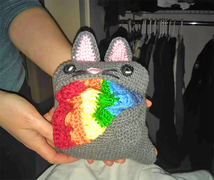 Puking Rainbow Crochet Cat Scarf - Rainbow Barf Cat Plush Scarf