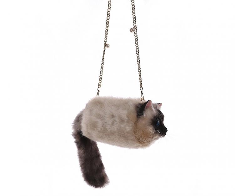 Realistic Grey Faux Fur Cat Bag | Floral Fawna