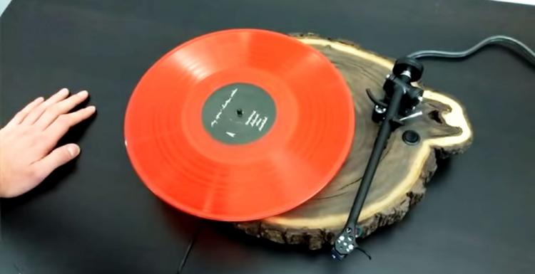 Record Player Made From a Tree Trunk