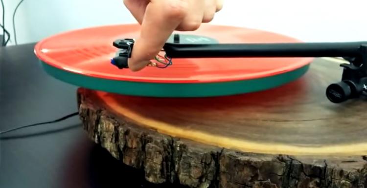 Record Player Made From a Tree Trunk