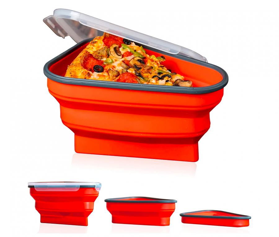 Gwydre Pizza Leftover Storage Container with 2 Pizza Trays,Reusable Pizza  Slicone Container,Silicone Food Container Lunch Box Withstand Temperature  in