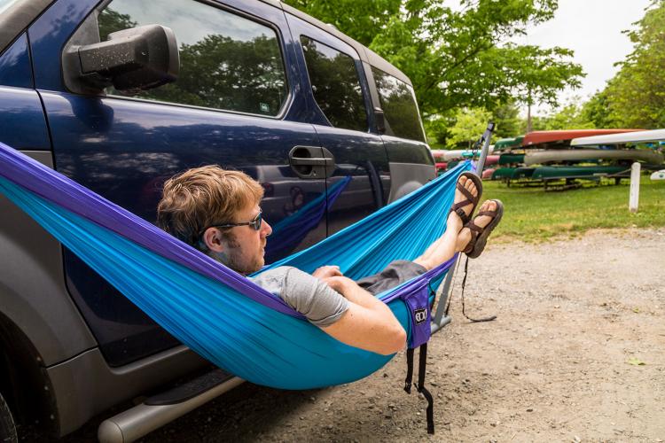 Roadie Hammock - Hammock Uses Car's Weight To Hold Up Hammock - Eagle's Nest Outfitters Car Hammock