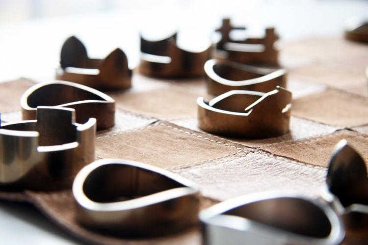 Classy Roll-Up Leather Chess Set - Stainless Steel Pieces