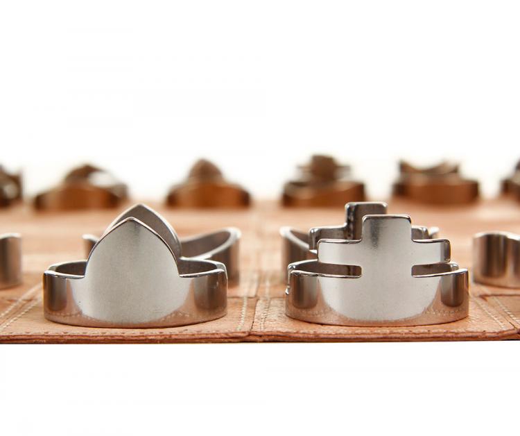 Classy Roll-Up Leather Chess Set - Stainless Steel Pieces