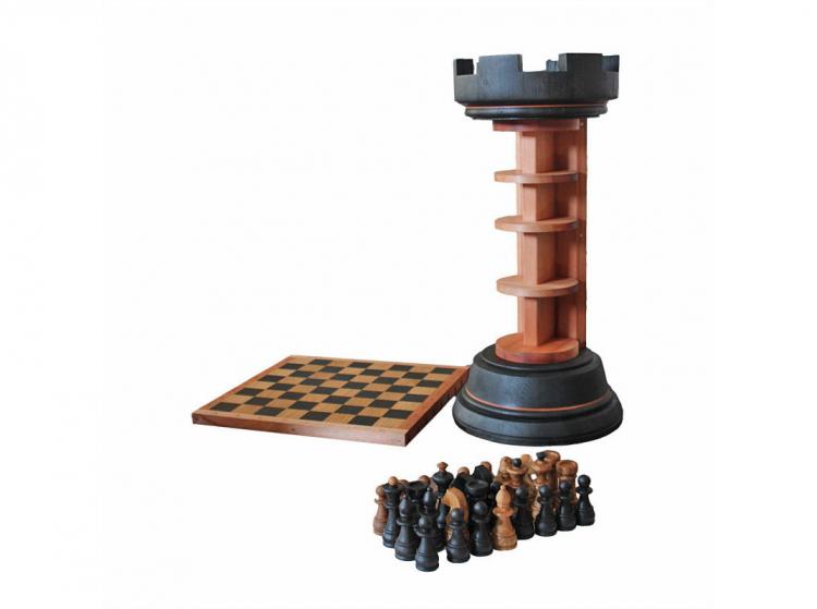 Rook Tower Pack-away Wooden Chess Board - Rook piece shaped wooden chess board - beautiful design wooden chess board with flexible board