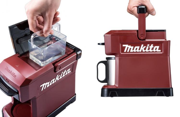 Makita Ultra-rugged  portable job site coffee maker is powered by power tool batteries - Construction site coffee maker
