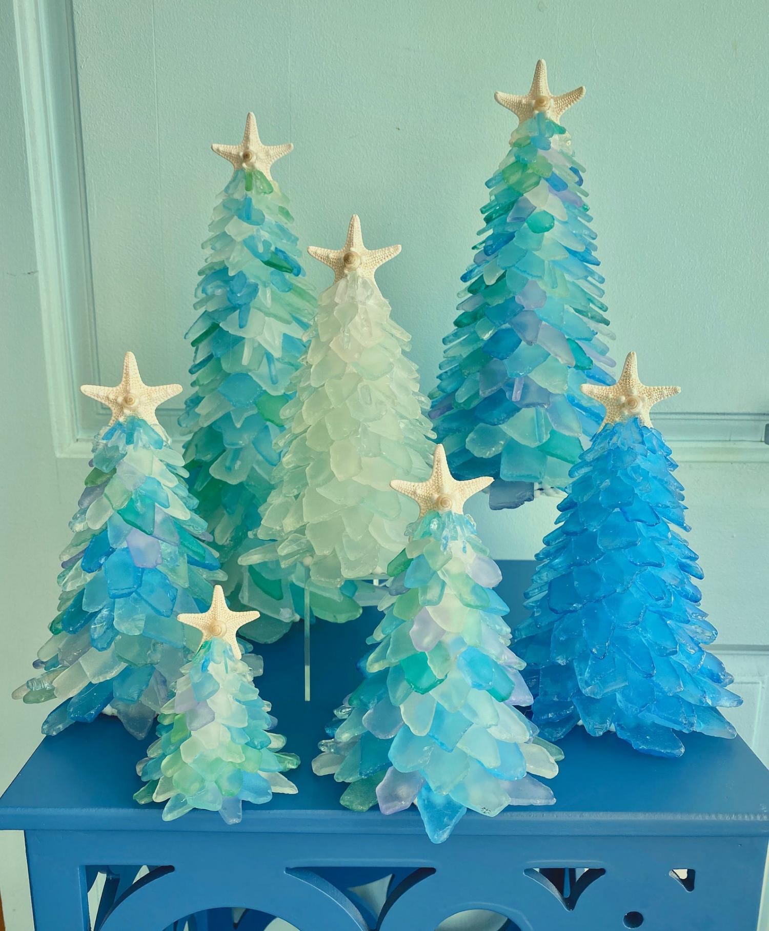 Sea Glass Christmas Trees - Tropical design sea glass Christmas tree decor