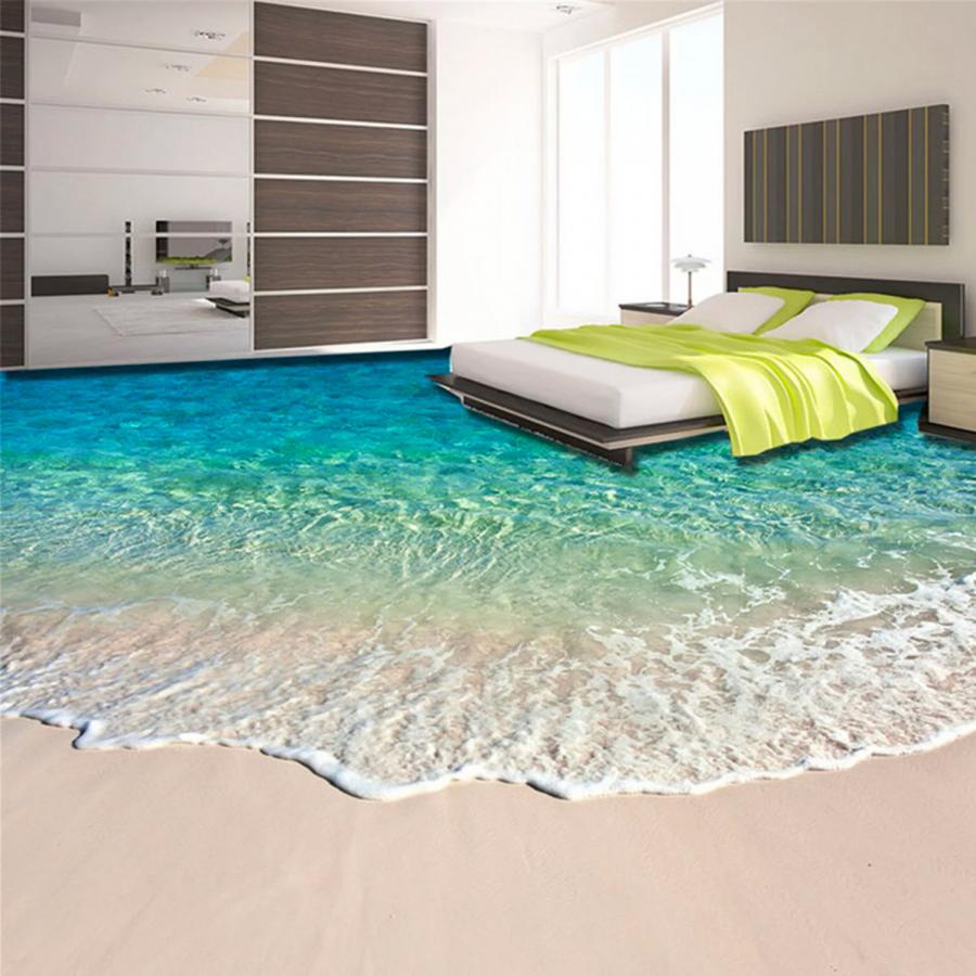 This Self-Adhesive Beach Floor Mural Turns Your Bathroom Into a Sandy Beach