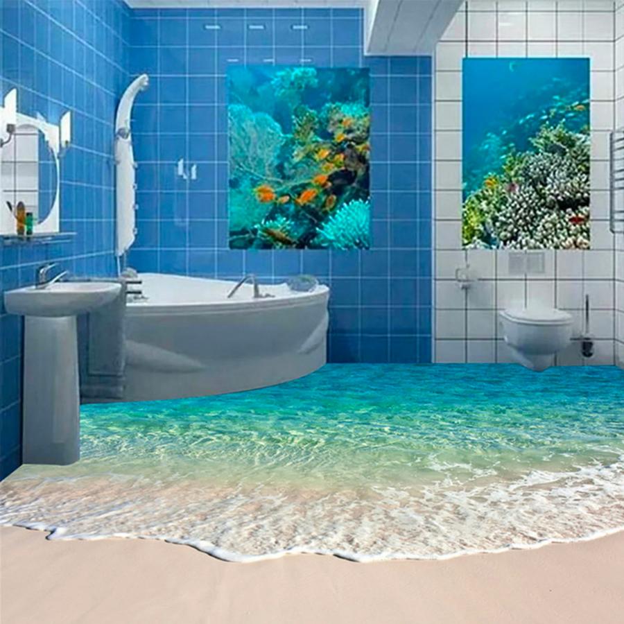 This Self-Adhesive Beach Floor Mural Turns Your Bathroom Into a Sandy Beach