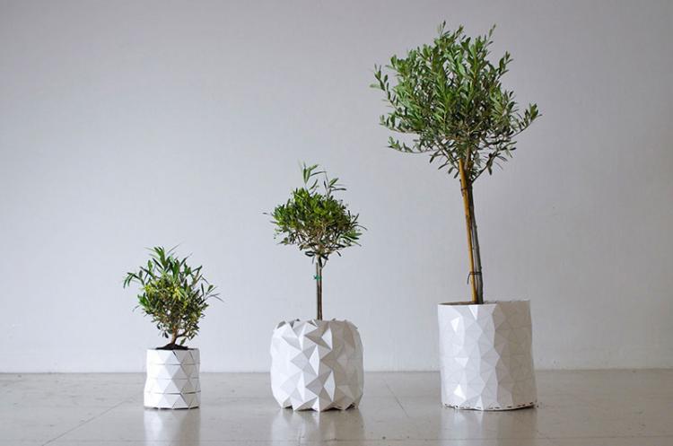 Shape-Shifting Origami Plant Pot Grows With Plant