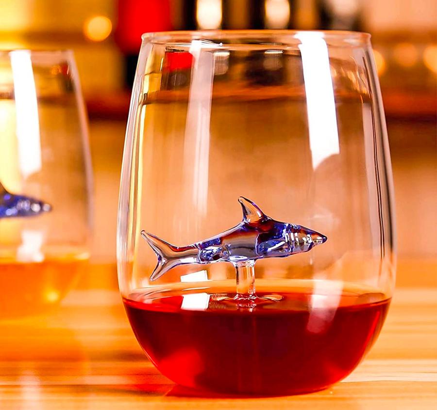 Shark wine glass - Shark swimming inside glass of red wine