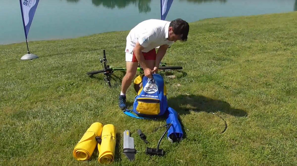 Shuttle Bike Bicycle Pontoon Boat Kit Turns Your Bike into a floating boat