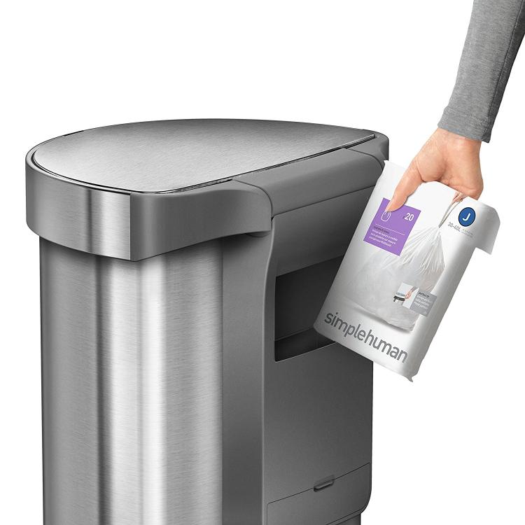 Simplehuman Auto opening sensor trash can - Has storage pocket inside bin for keeping extra trash bags - Modern Trash Can