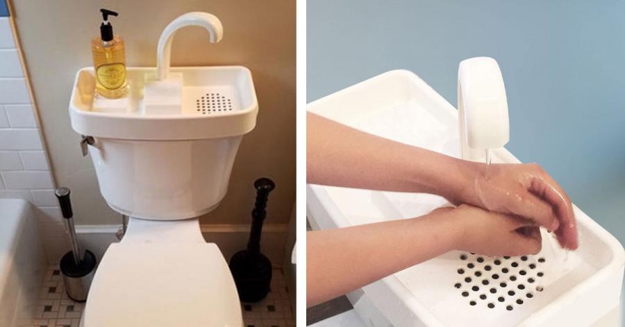 This Toilet Sink Attachment Reuses Faucet Water In The Toilet To