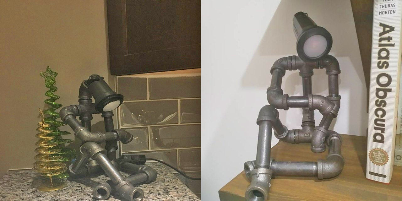 Sitting Pipe Robot Lamp - Industrial design thinking pipe man with lamp for head
