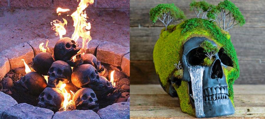 Skeleton Fire Skulls - Skull shaped bonsai tree holder