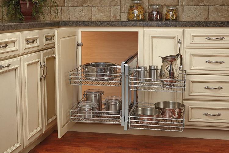 Corner Cabinet Pullout with Hidden Wire Baskets