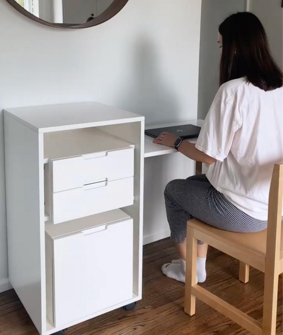 Transforming Cabinet Turns Into Tiny Desk With a Hidden Chair