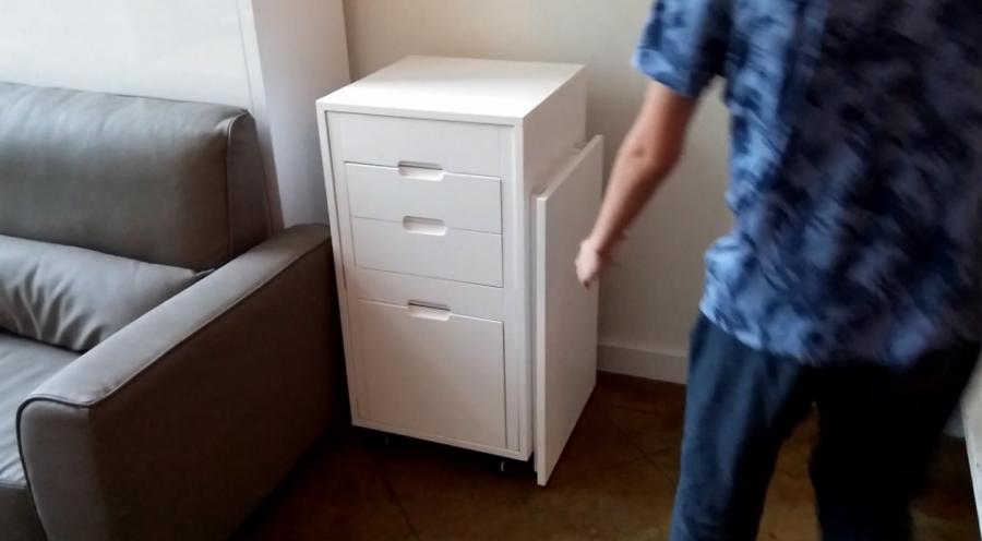 Transforming Cabinet Turns Into Tiny Desk With a Hidden Chair