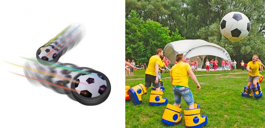 Hovering soccer ball kids game - Inflatable giant boots soccer game