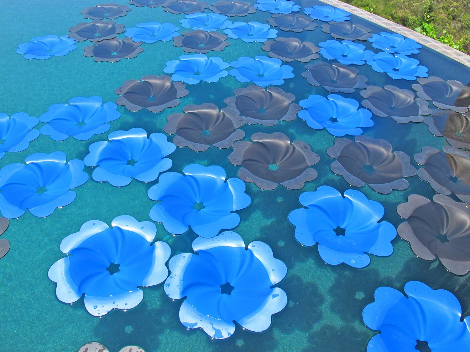 Solar pool flowers heat your pool by absorbing sunlight