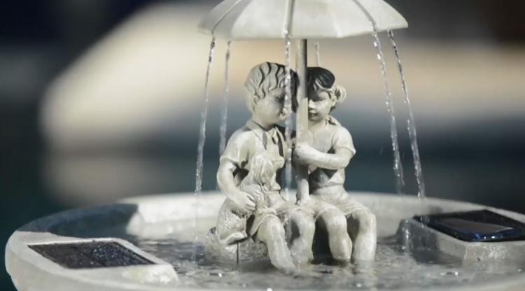 Solar Powered Water Fountain Kids Under Umbrella Endless Flowing Rain Fountain