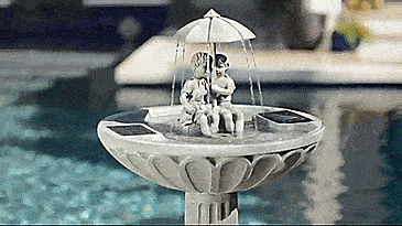 Solar Powered Water Fountain Kids Under Umbrella Endless Flowing Rain Fountain