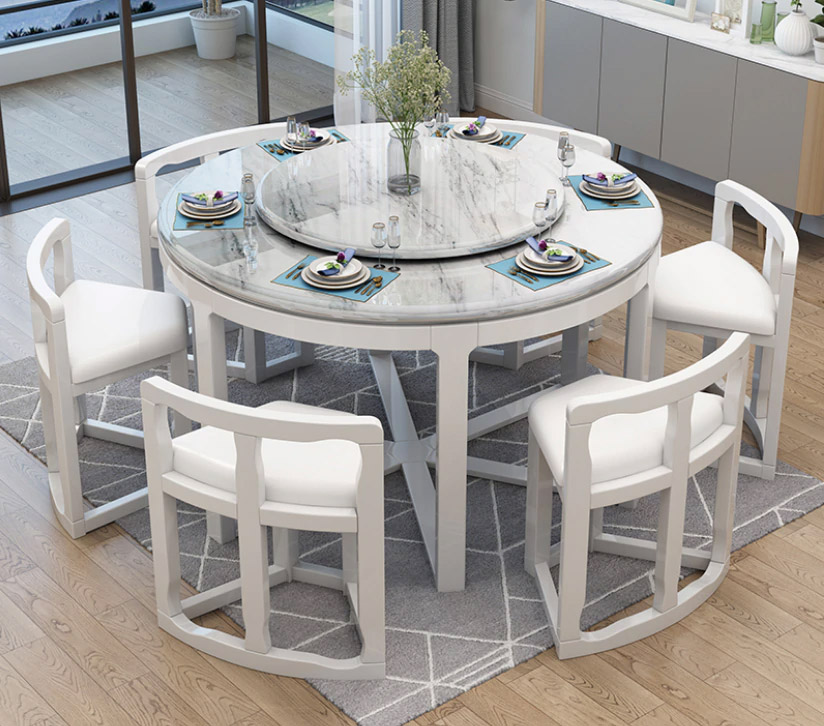 space saving dining table and 6 chairs