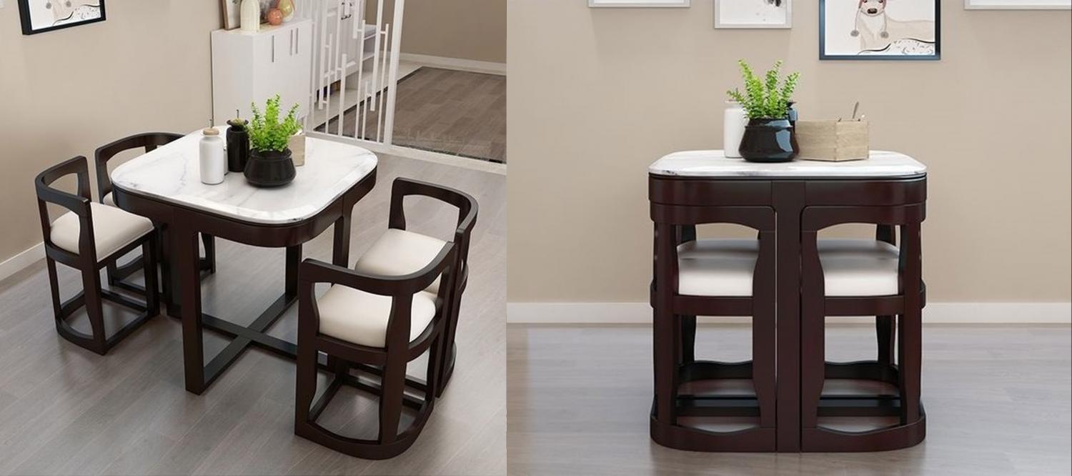 dining table with chairs underneath