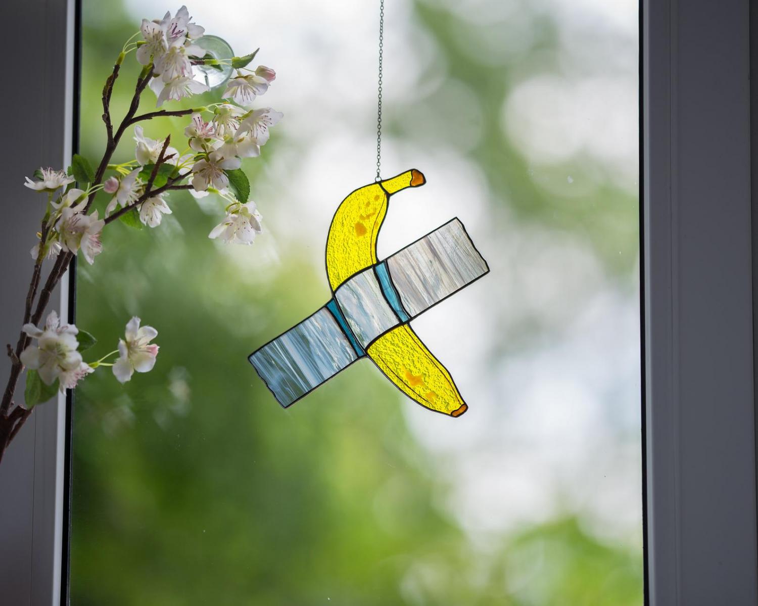 Stained Glass Banana Stuck To Window With Duct Tape
