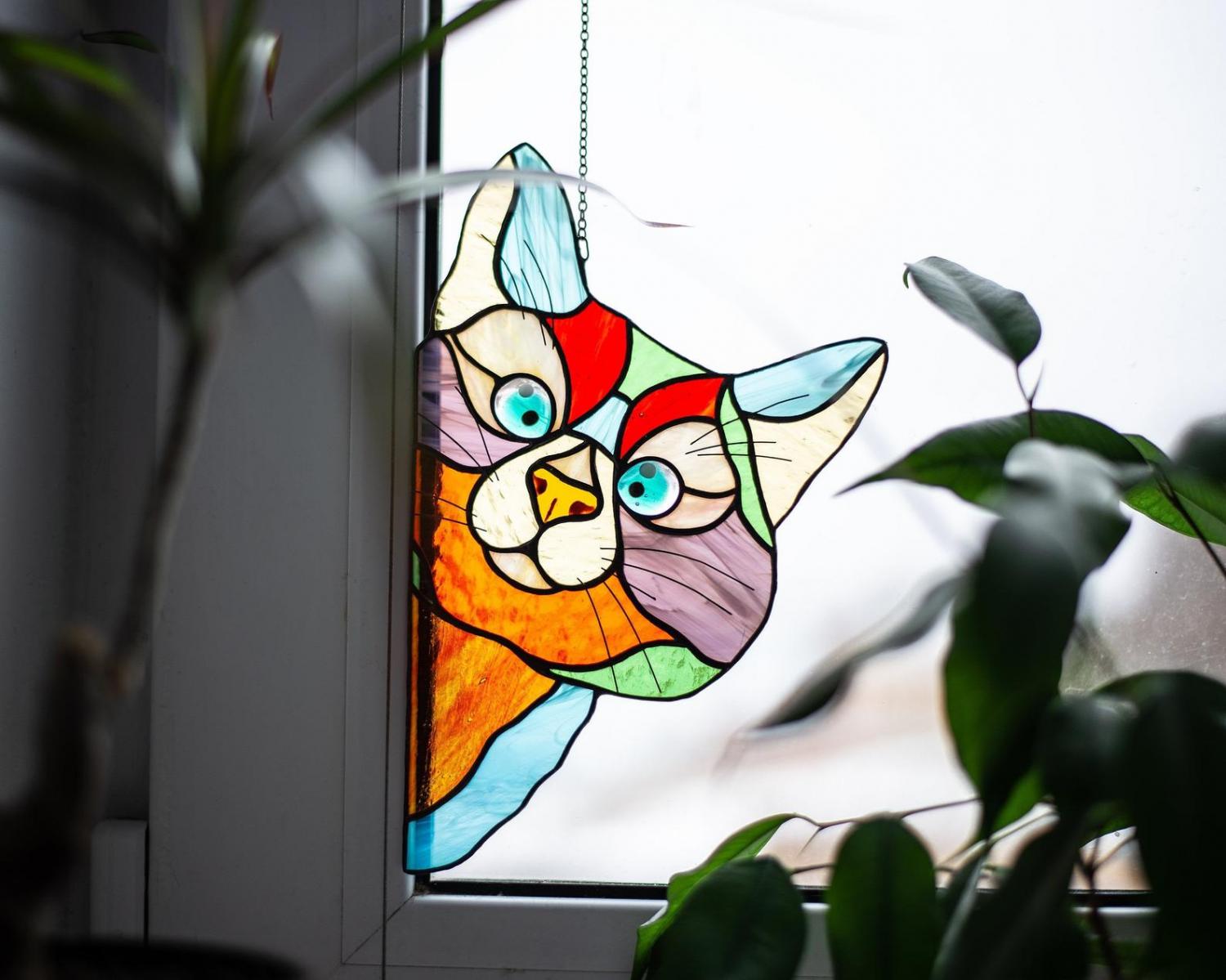 Stained Glass Cat Window Hanger