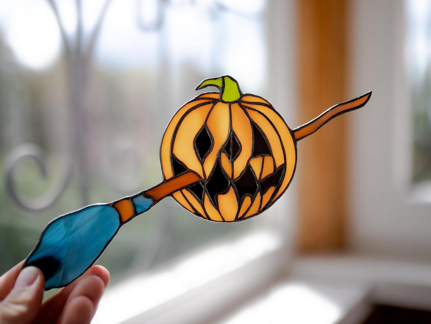 Stained Glass Pumpkin Halloween Decoration