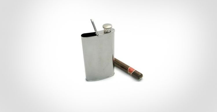 Flask and Cigar Holder Combo