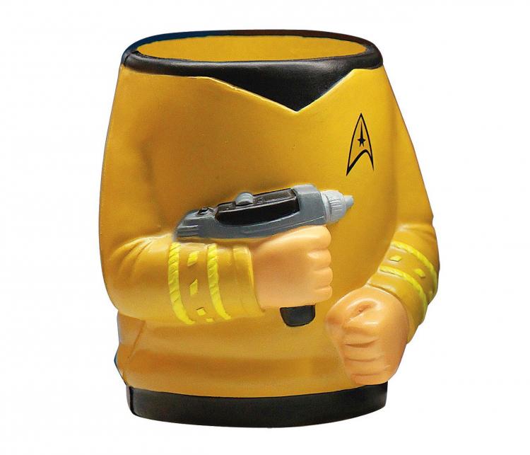 Star Trek Captain Kirk with phaser Beer Koozie - 3D yellow shirt star trek beer koozie