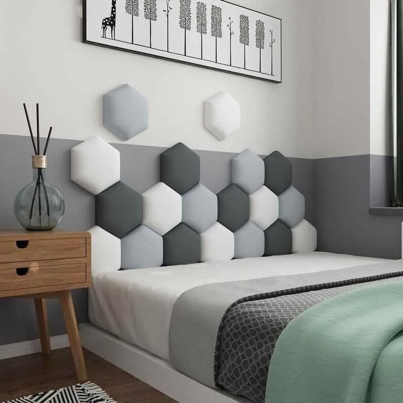 Stick-on Hexagon Bed Backing Padded Wall Panels