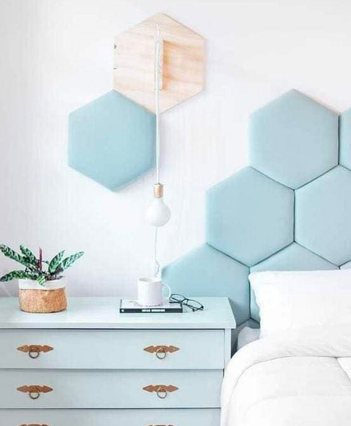 Stick-on Hexagon Bed Backing Padded Wall Panels