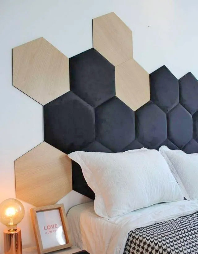 Stick-on Hexagon Bed Backing Padded Wall Panels