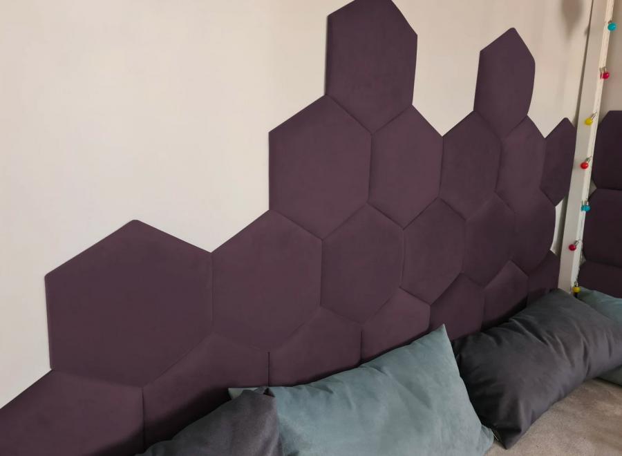 Stick-on Hexagon Bed Backing Padded Wall Panels
