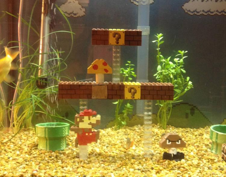 Super Mario Aquarium - NES Mario Fish Tank Castle - Mario underwater level made in aquarium