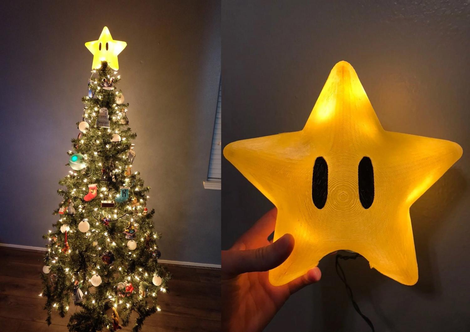 Sobeta Christmas Star Tree Topper Retro Super Mario Star Unique Design 3D Pixel Style Star Topper Decor
